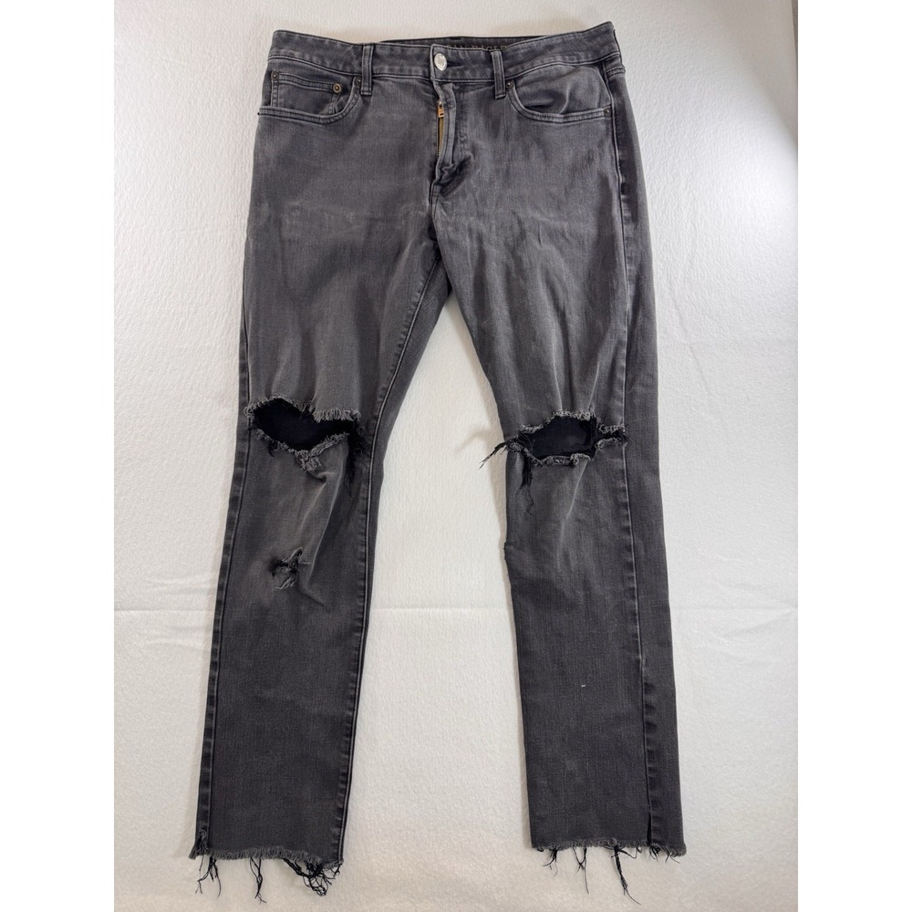 American Eagle 360 Extreme Flex Slim Jeans Mens 34x28 Distressed Charcoal Denim